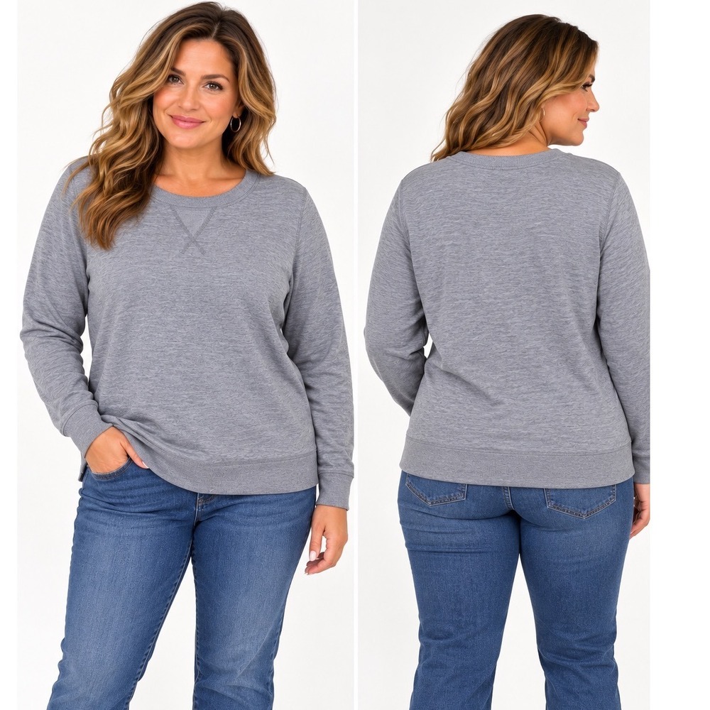 Jockey Women 1X Heather Gray Crewneck Sweatshirt Pullover Casual NWT Lightweight